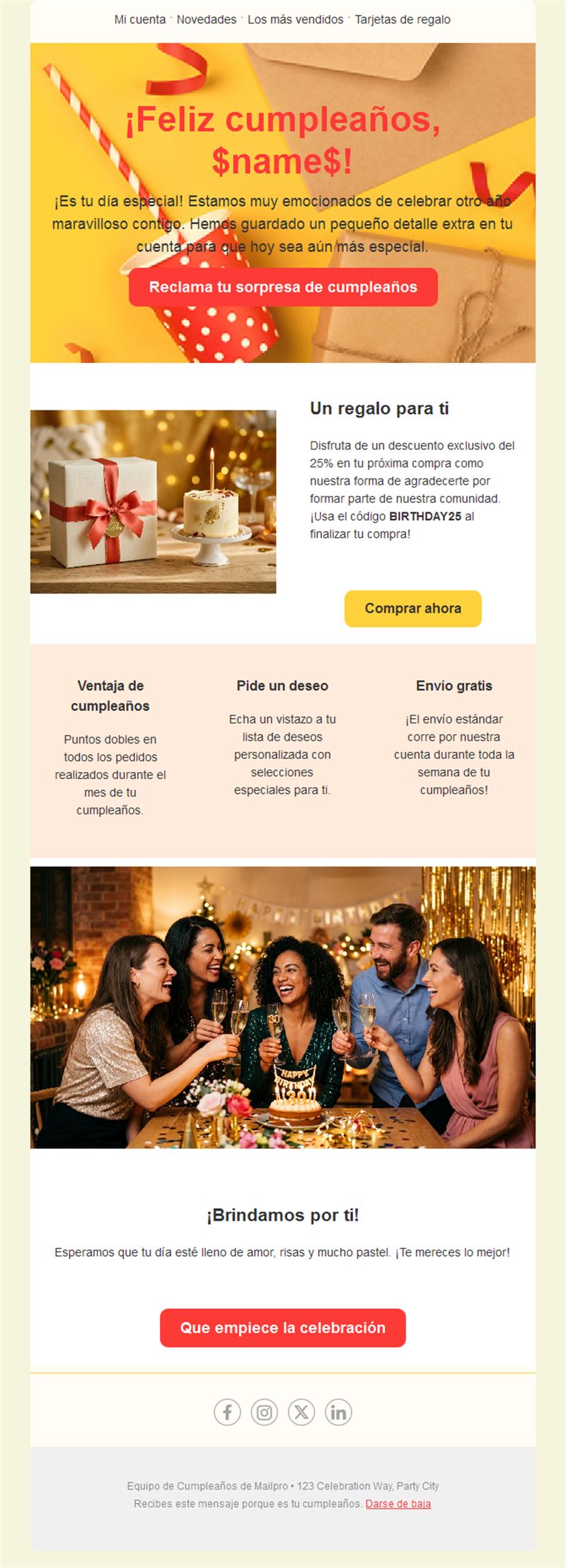 Email sorpresa de cumpleaños con descuento