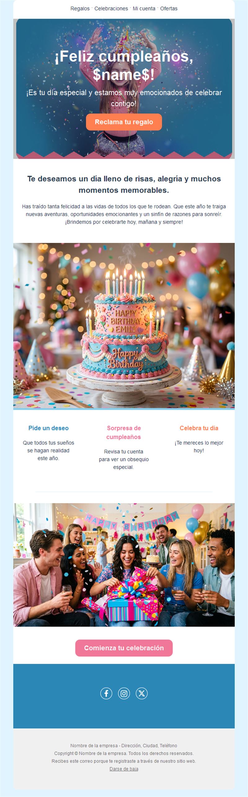 Email de cumpleaños con tarta de colores