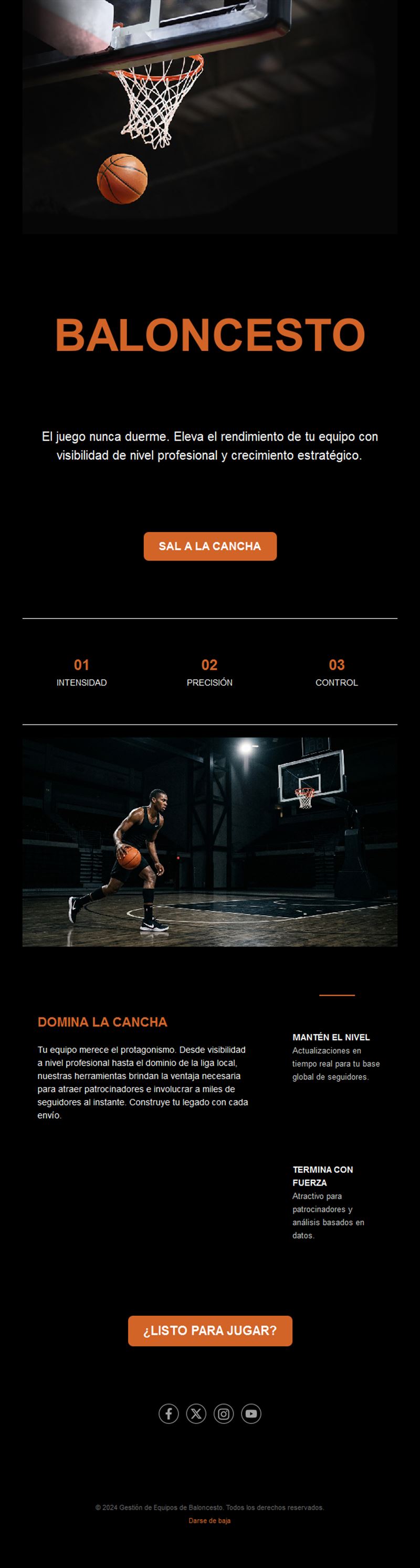 Email minimalista negro para equipo de baloncesto