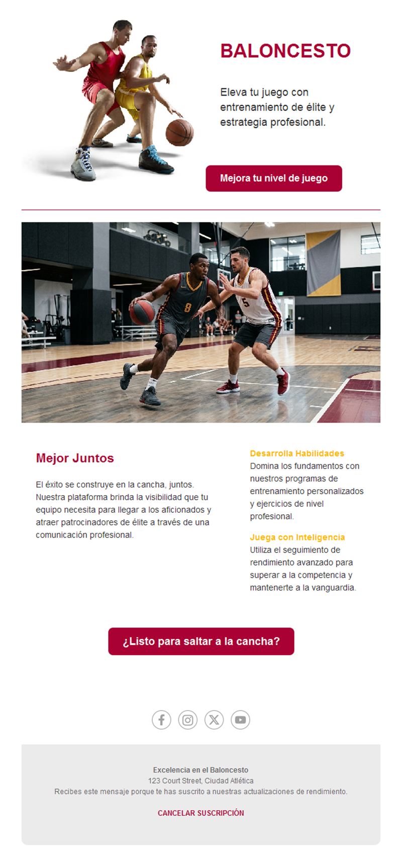 Newsletter de entrenamientos de baloncesto