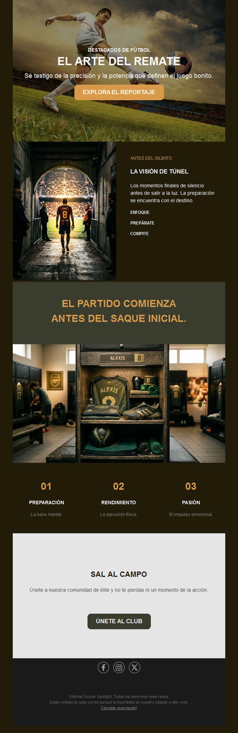 Newsletter de jugador destacado de fútbol