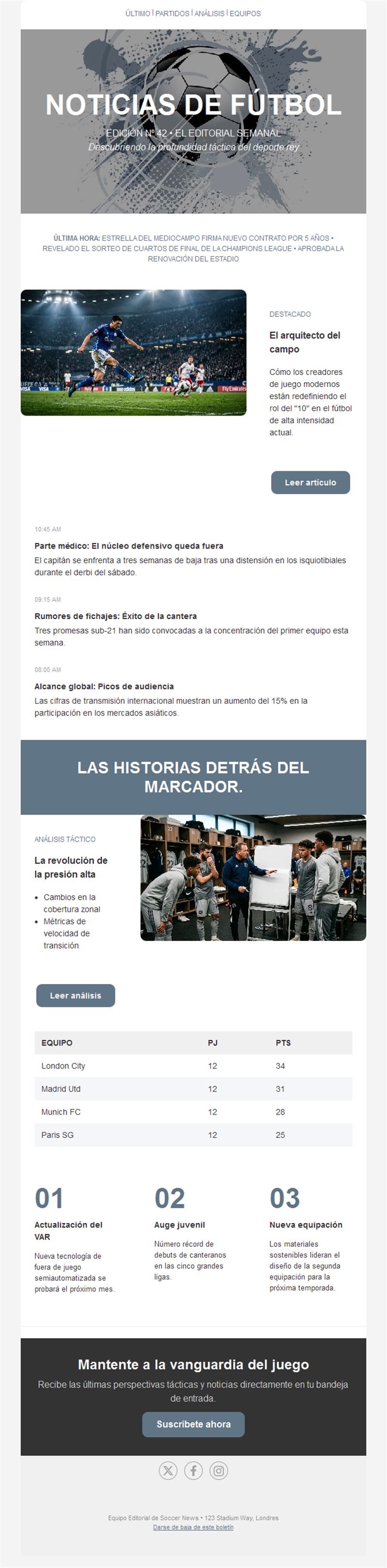 Newsletter editorial semanal de fútbol