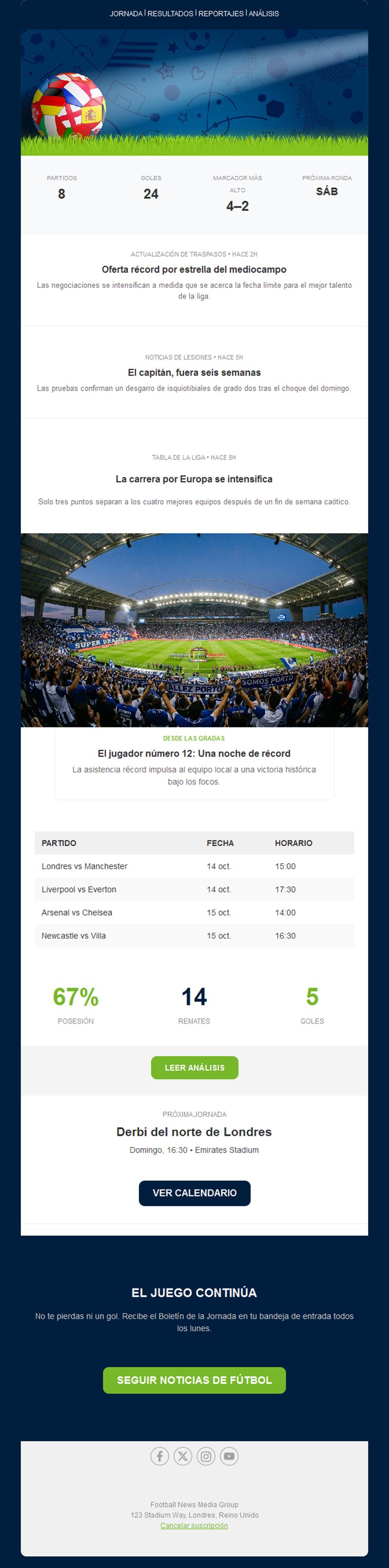 Newsletter de noticias y fichajes de fútbol