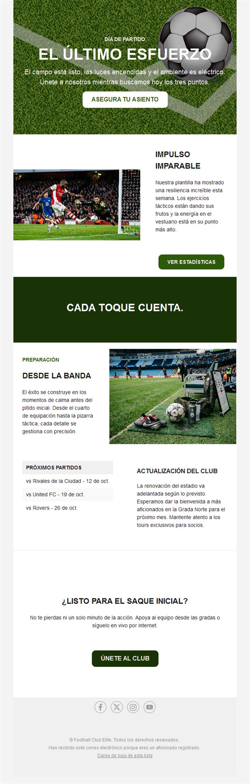 Email de día de partido con entradas