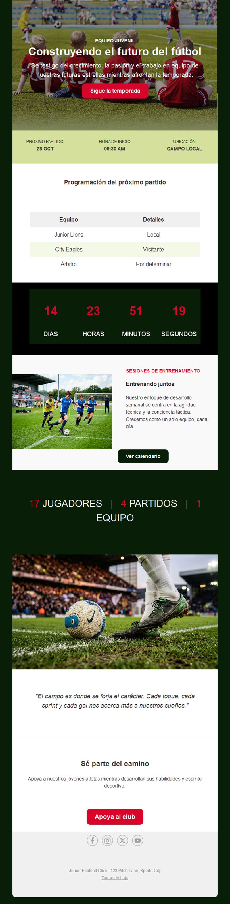 Newsletter de club de fútbol juvenil