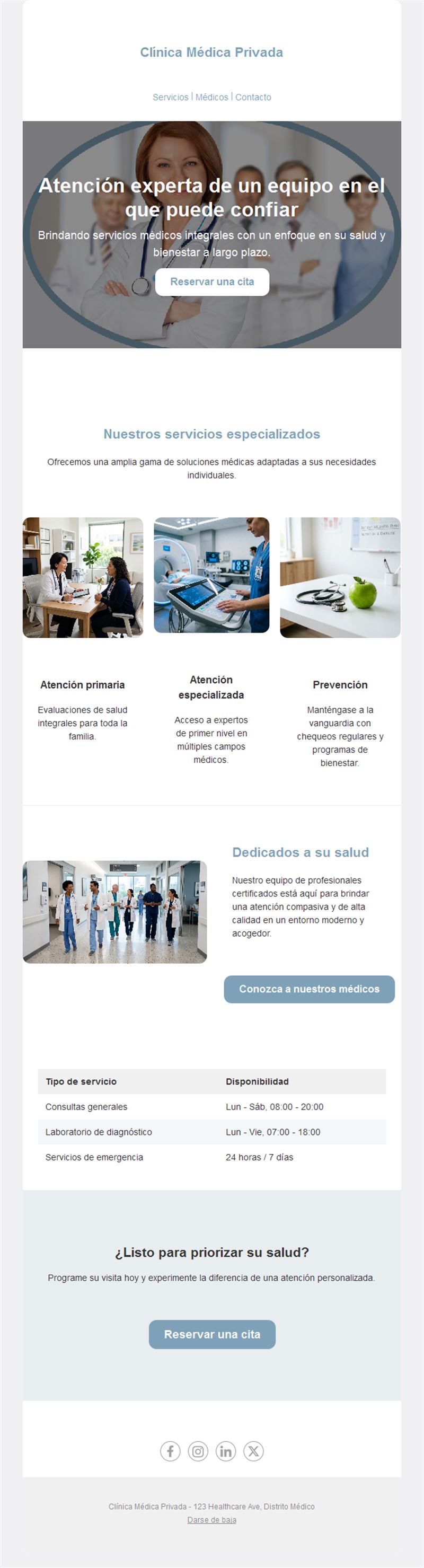 Email de servicios de clínica privada