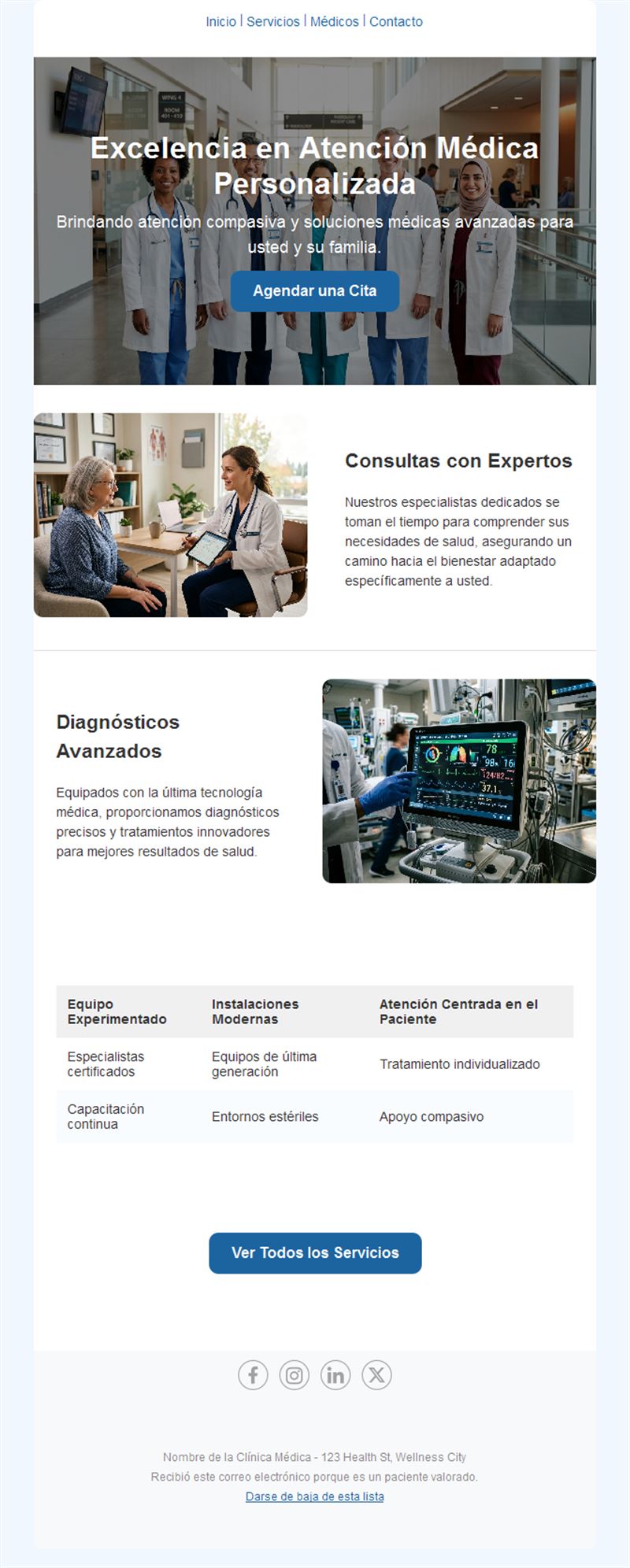 Email de clínica de atención personalizada