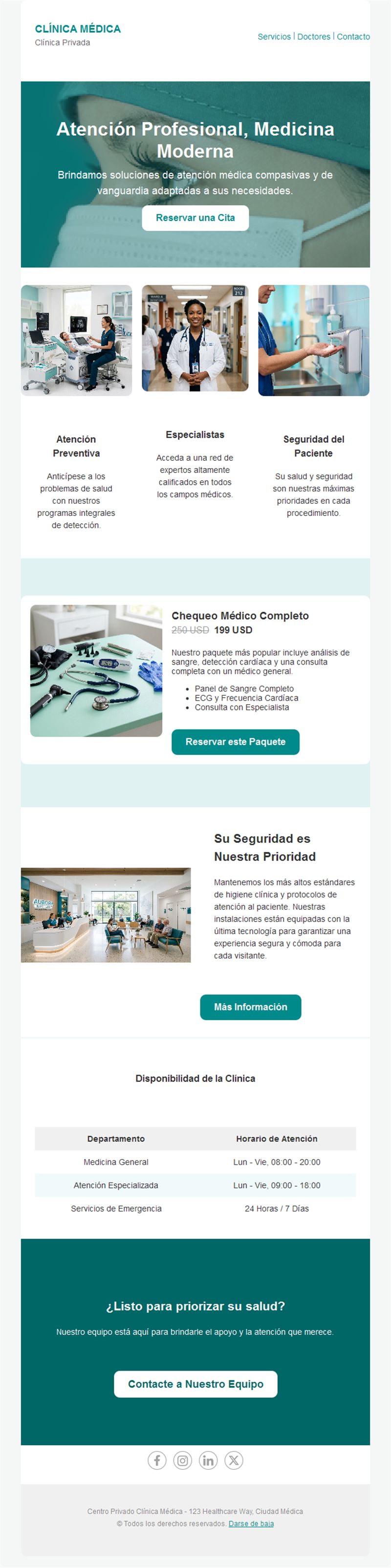 Email de chequeo en clínica privada
