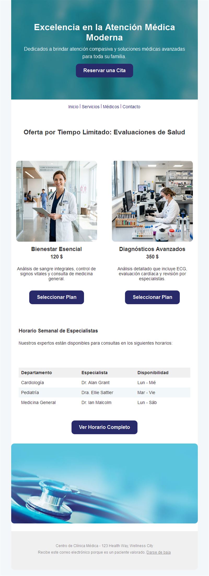 Email de oferta de chequeo médico