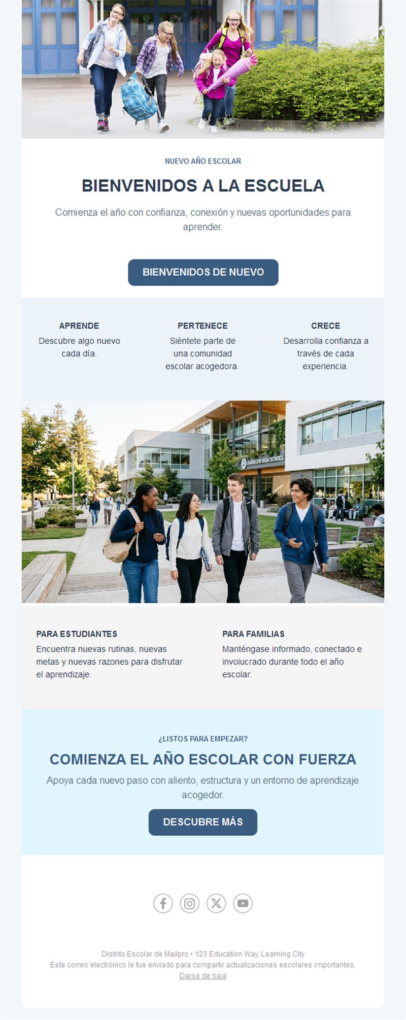 Email de bienvenida al colegio