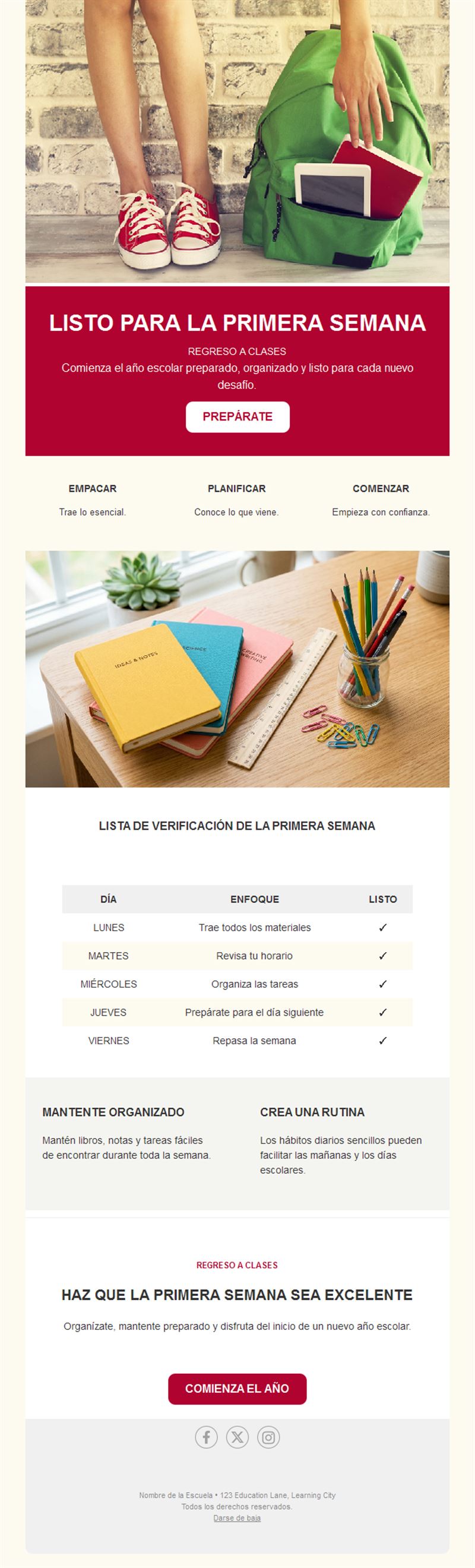 Email de la primera semana de clase
