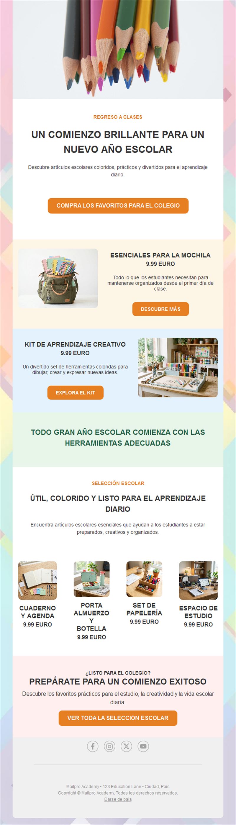 Email de tienda de material escolar