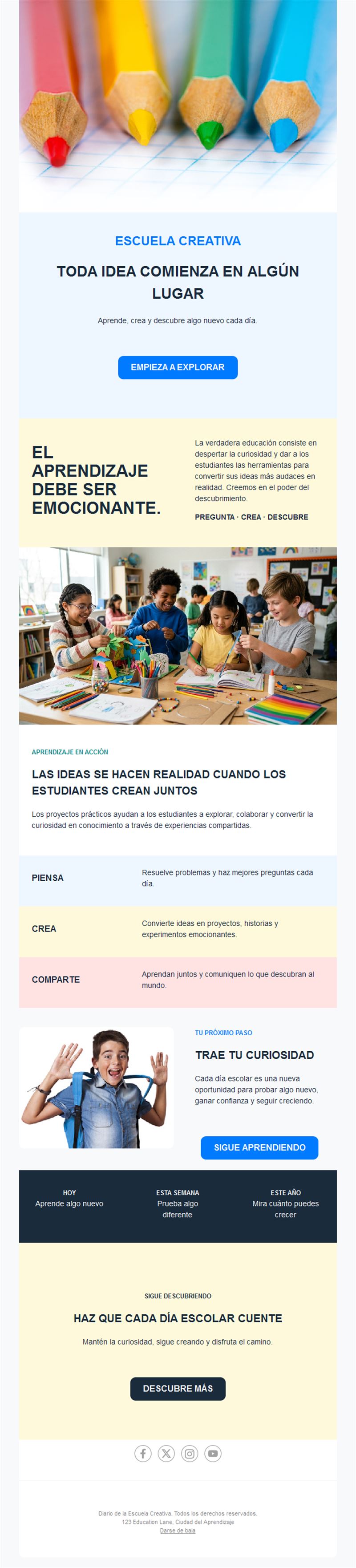 Newsletter de escuela creativa