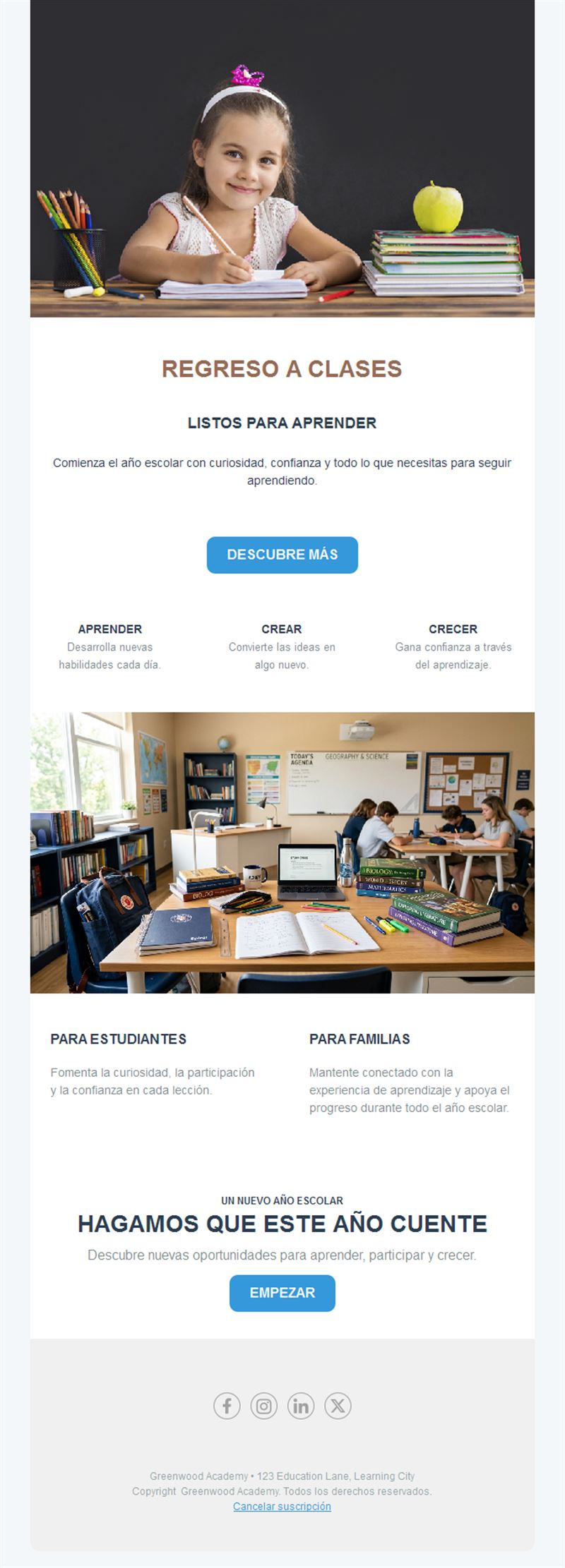 Newsletter de vuelta al cole para familias