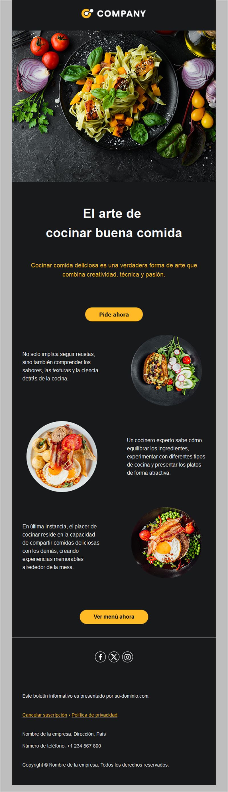 Email oscuro de restaurante sobre cocina