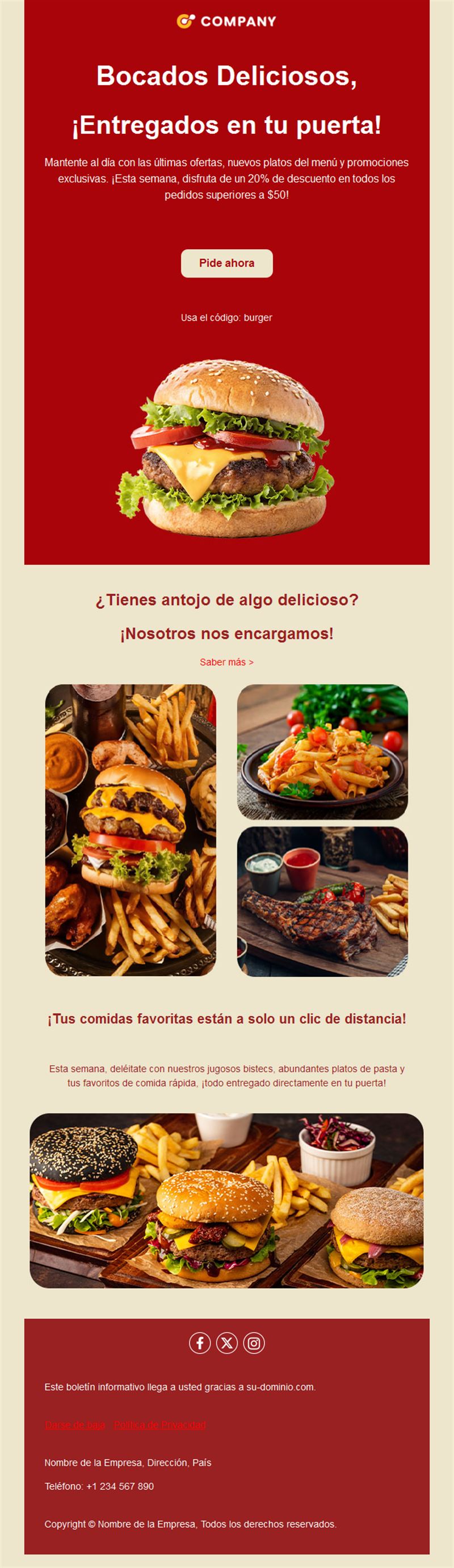 Email de restaurante de hamburguesas a domicilio