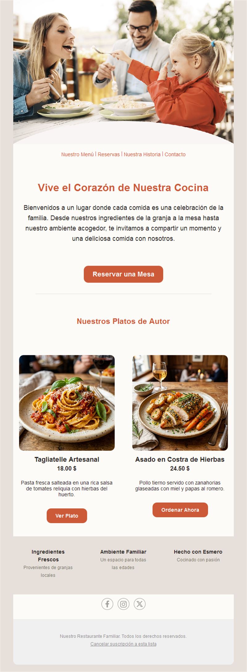 Email de restaurante familiar