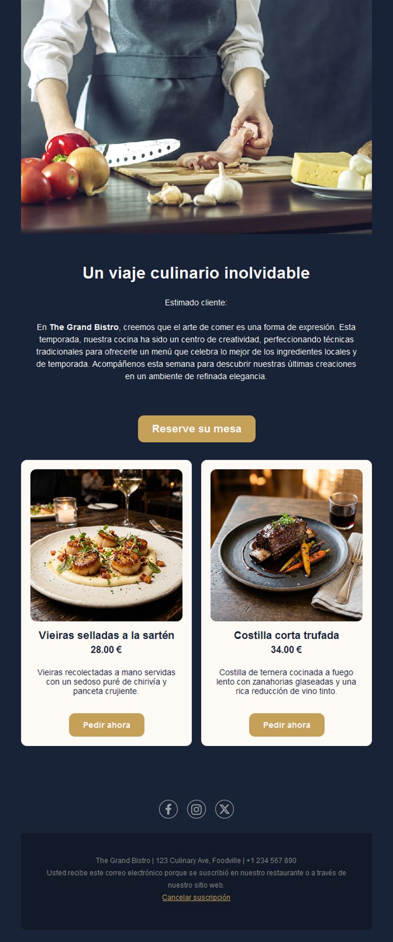 Email de bistró de alta cocina