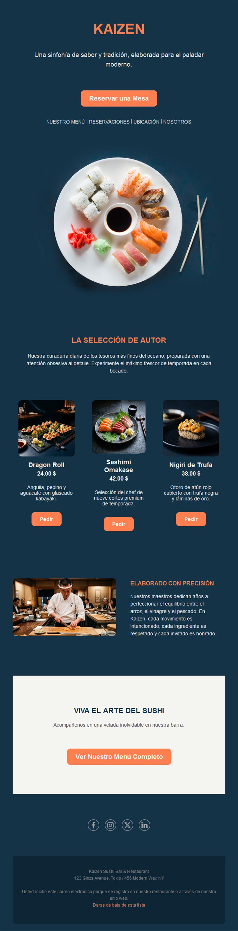 Email de restaurante de sushi