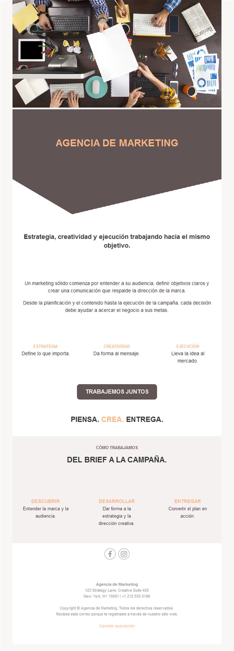 Email de agencia del briefing a la campaña