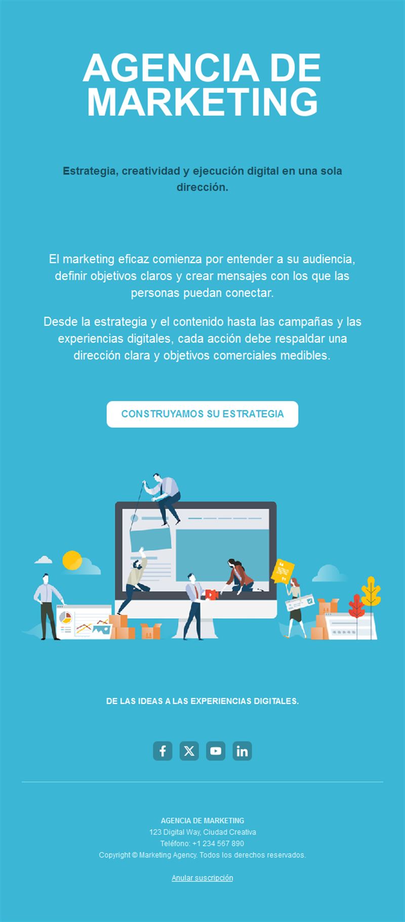 Email azul de agencia de marketing