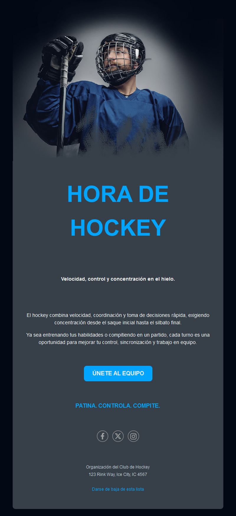 Email oscuro de equipo de hockey