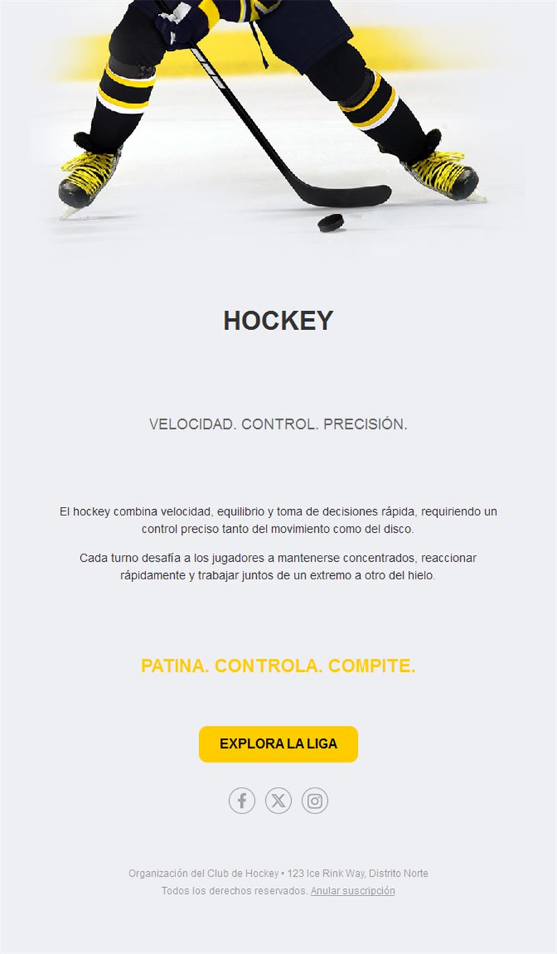 Email de liga de hockey sobre hielo