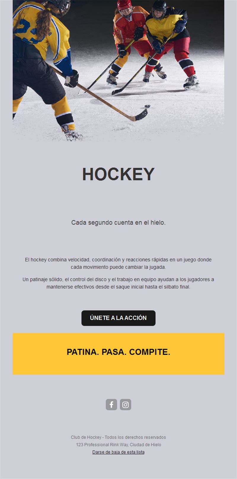 Email de hockey gris y amarillo