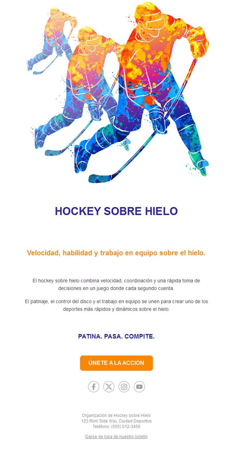 Email de hockey con acuarela de colores