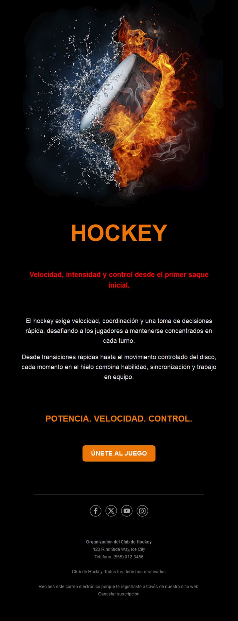 Email de hockey fuego y hielo