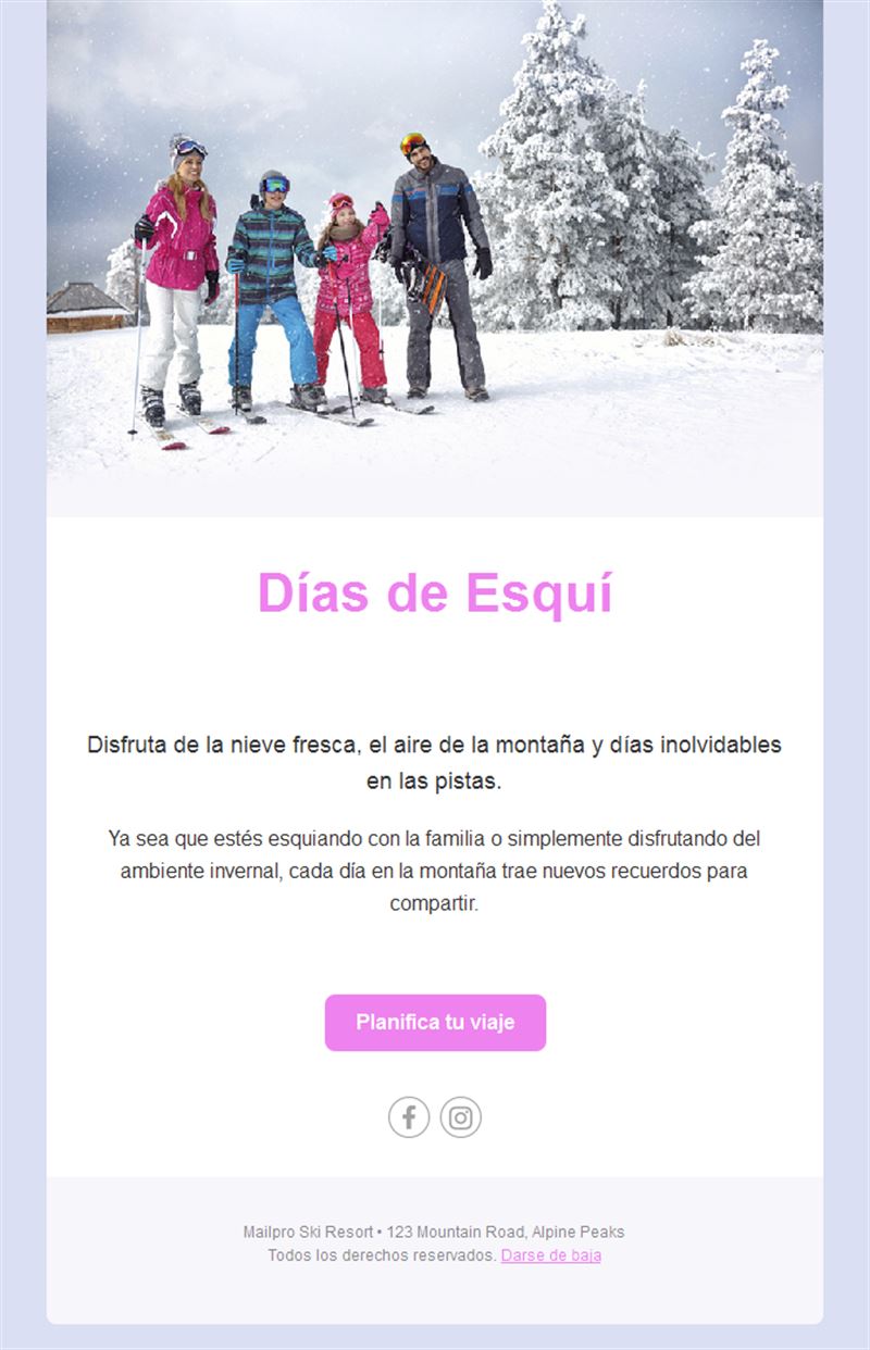 Email de días de esquí en familia