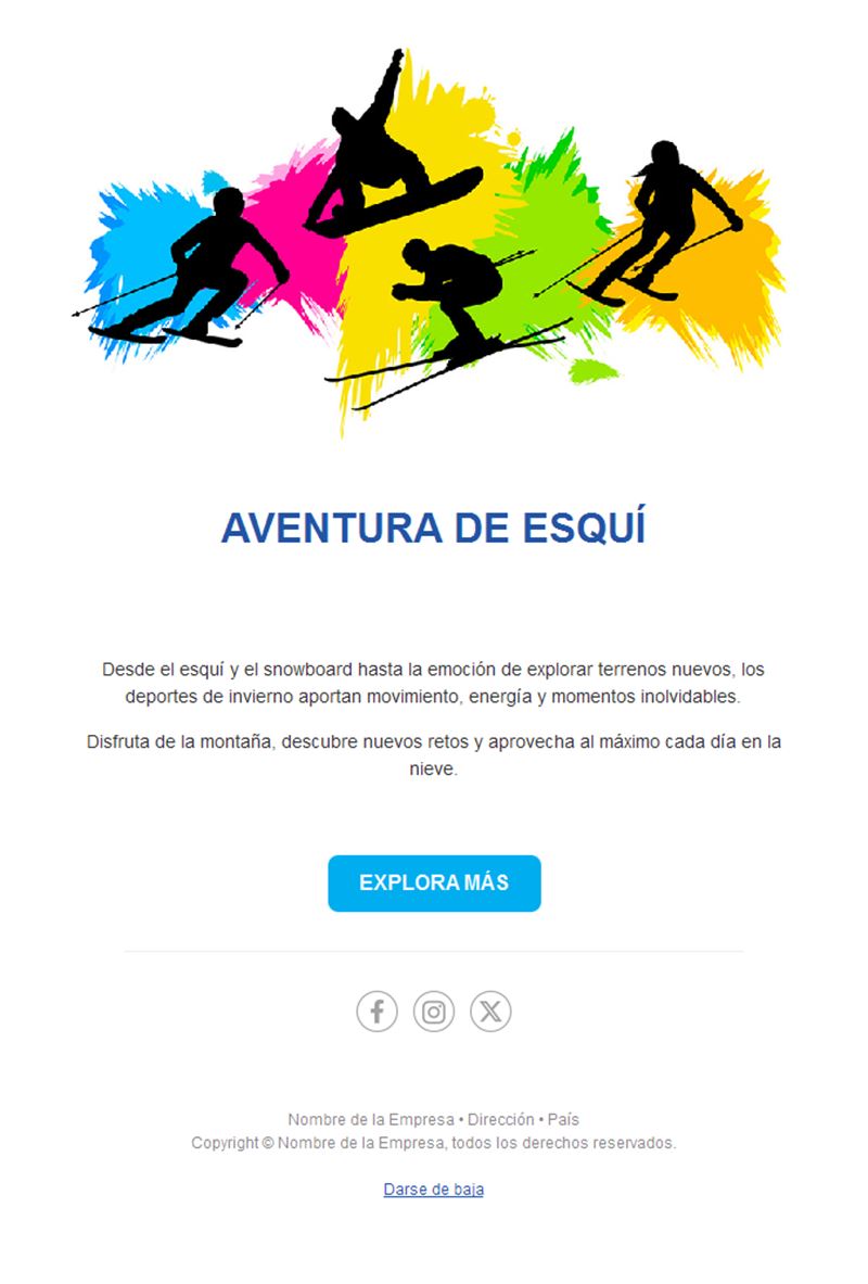 Email colorido de aventura en la nieve