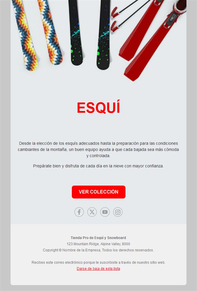 Email de tienda de esquí