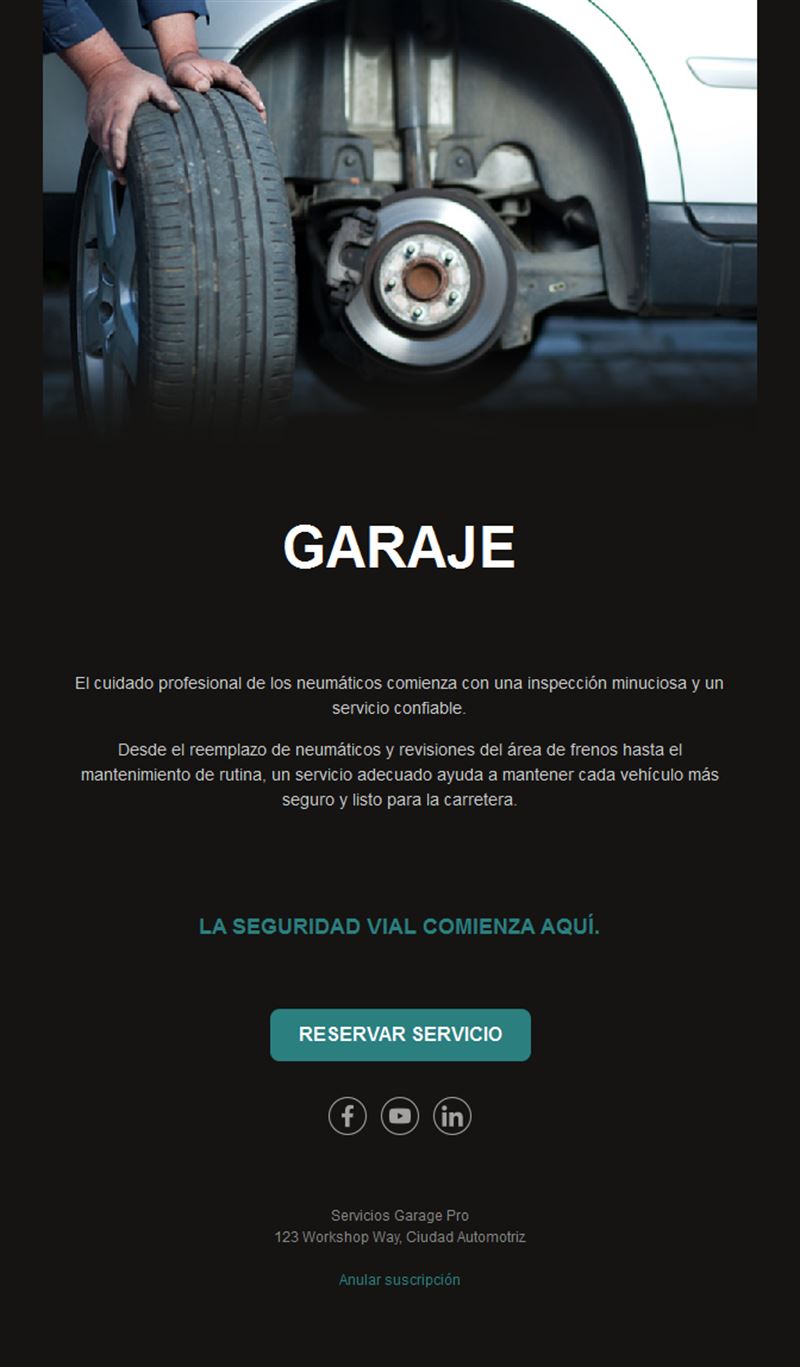 Email de taller de neumáticos y frenos