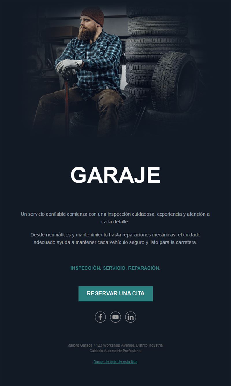 Email de cita para tienda de neumáticos