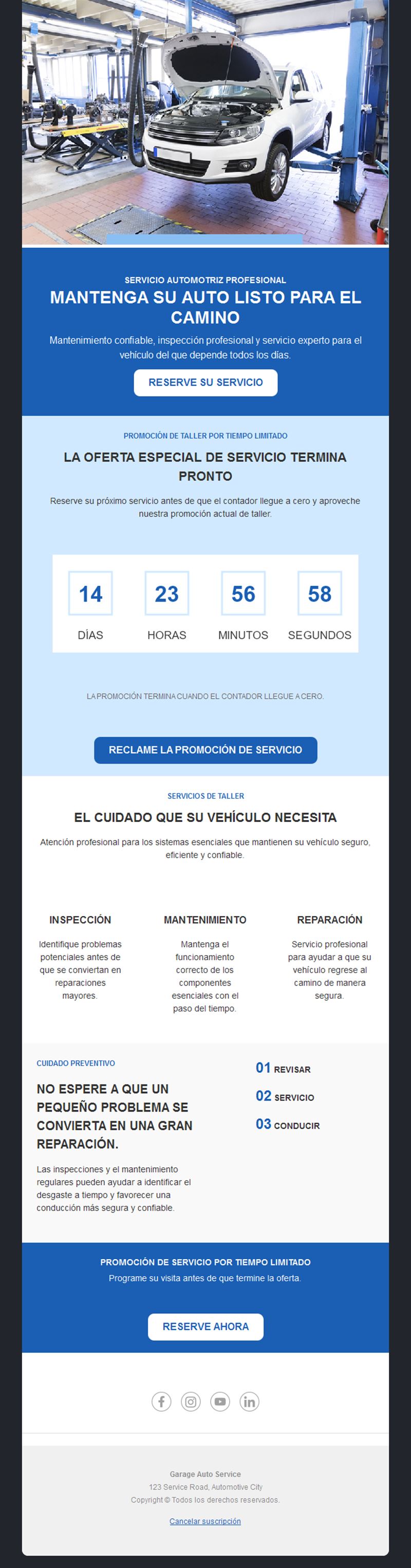 Email de promoción de taller con cuenta atrás