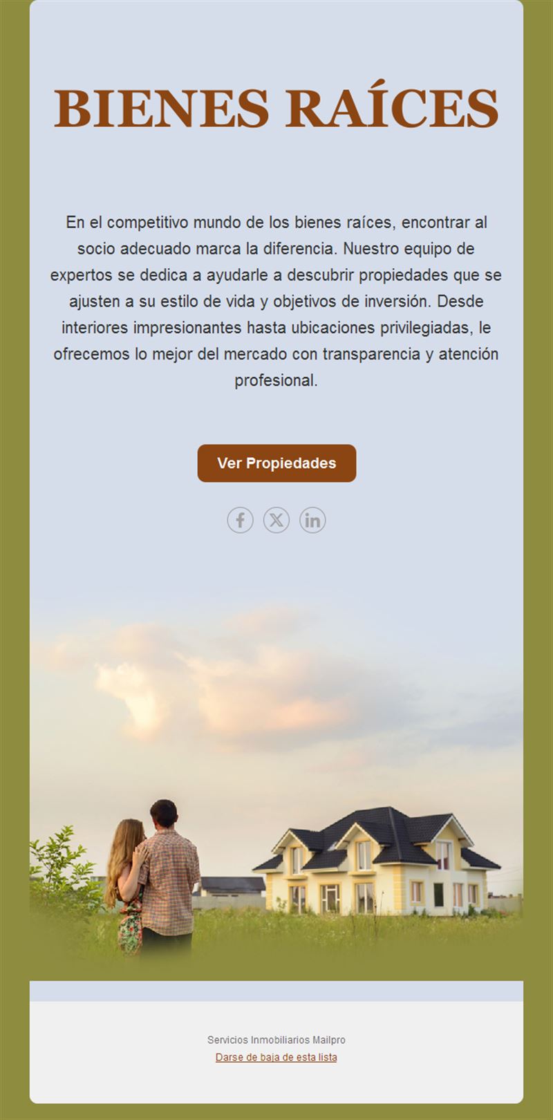 Email verde oliva de agencia inmobiliaria