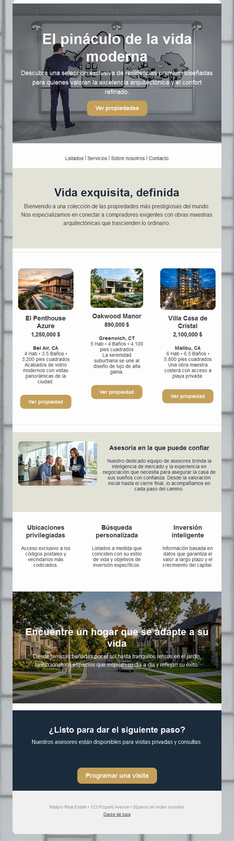 Newsletter inmobiliaria de casas de lujo