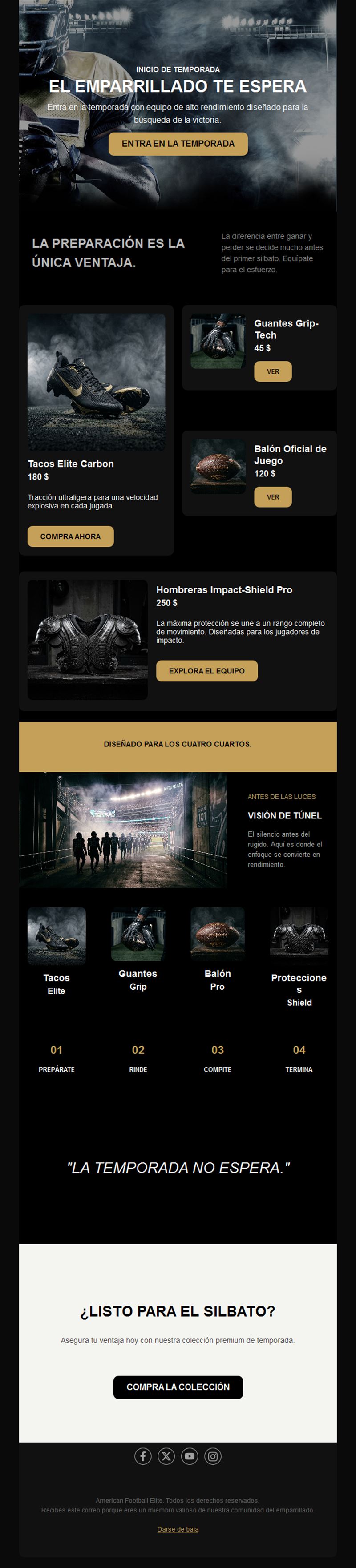 Email de inicio de temporada con equipación