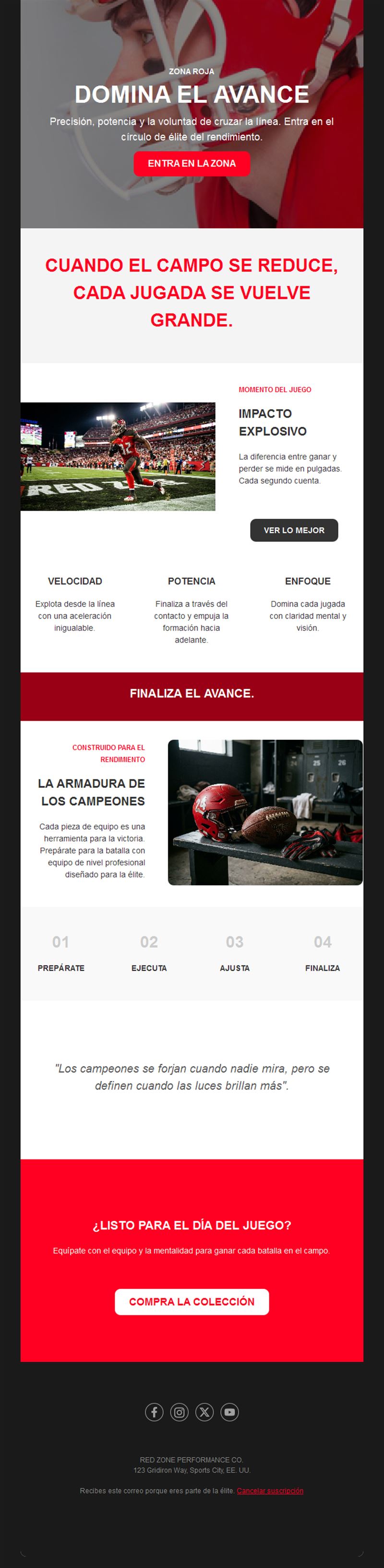 Email de fútbol americano: jugadas y equipación