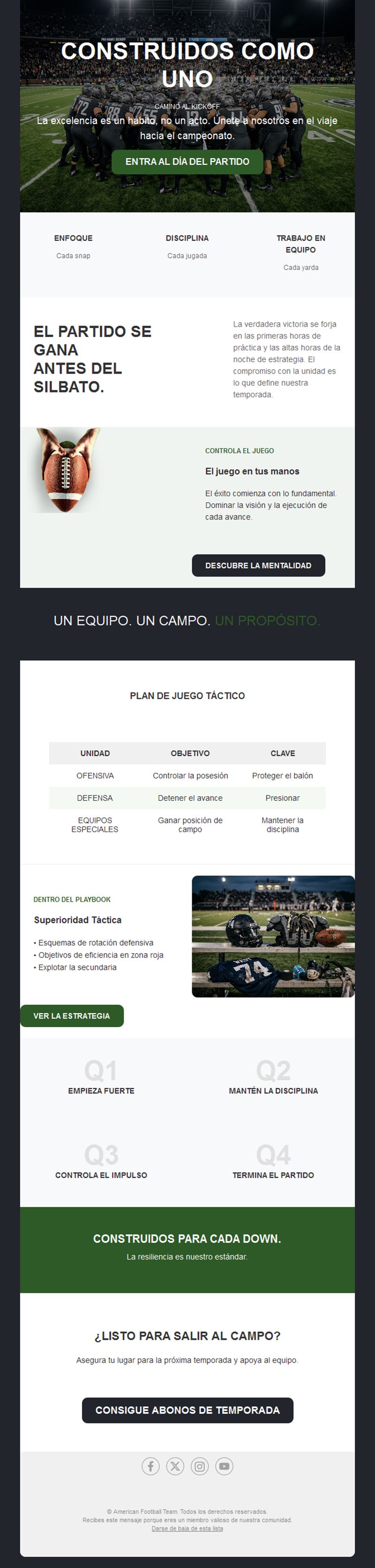 Newsletter de fútbol americano: equipo y táctica