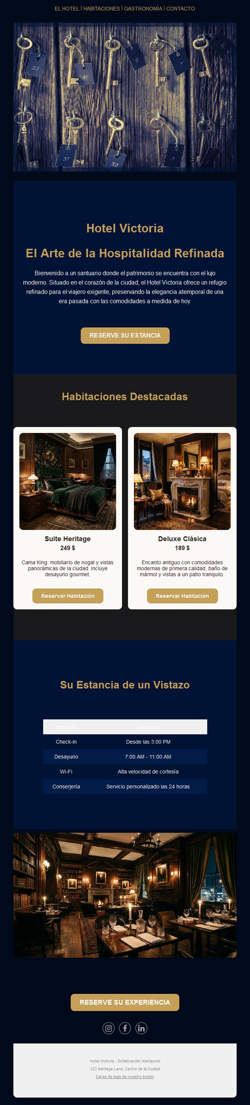 Email de hotel con encanto histórico