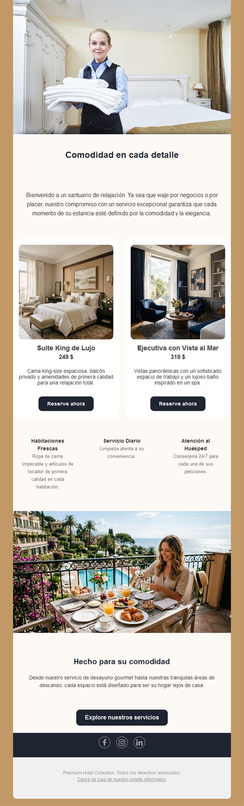 Email de confort y servicio de hotel