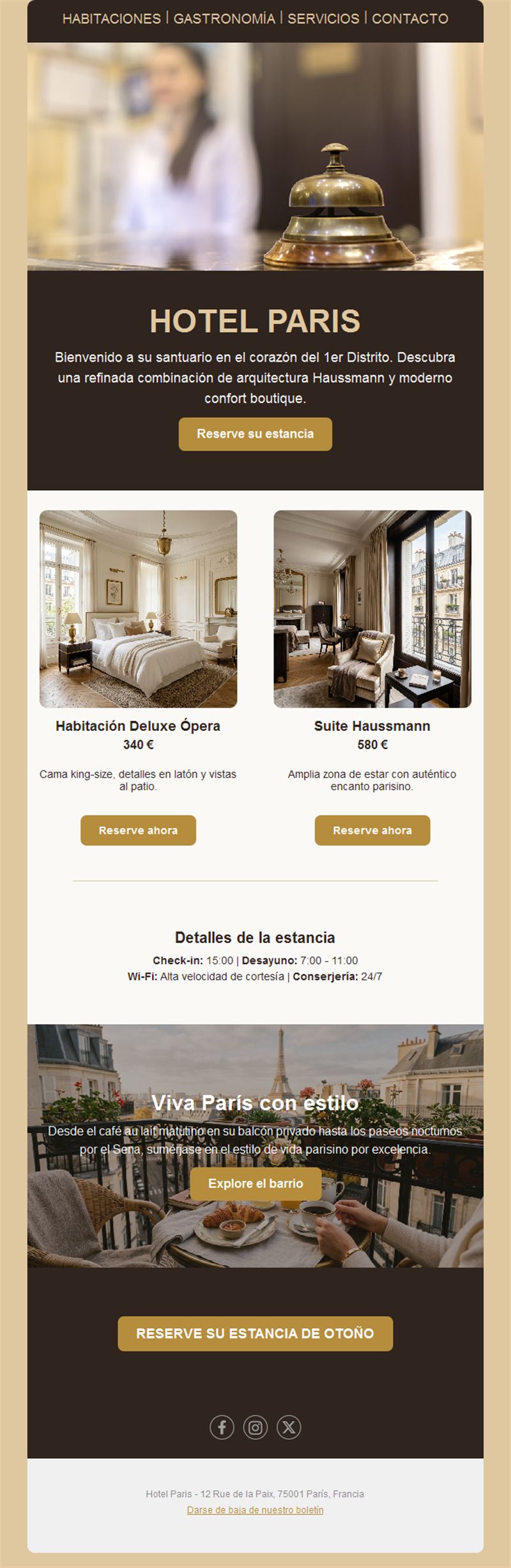 Email de hotel boutique en París