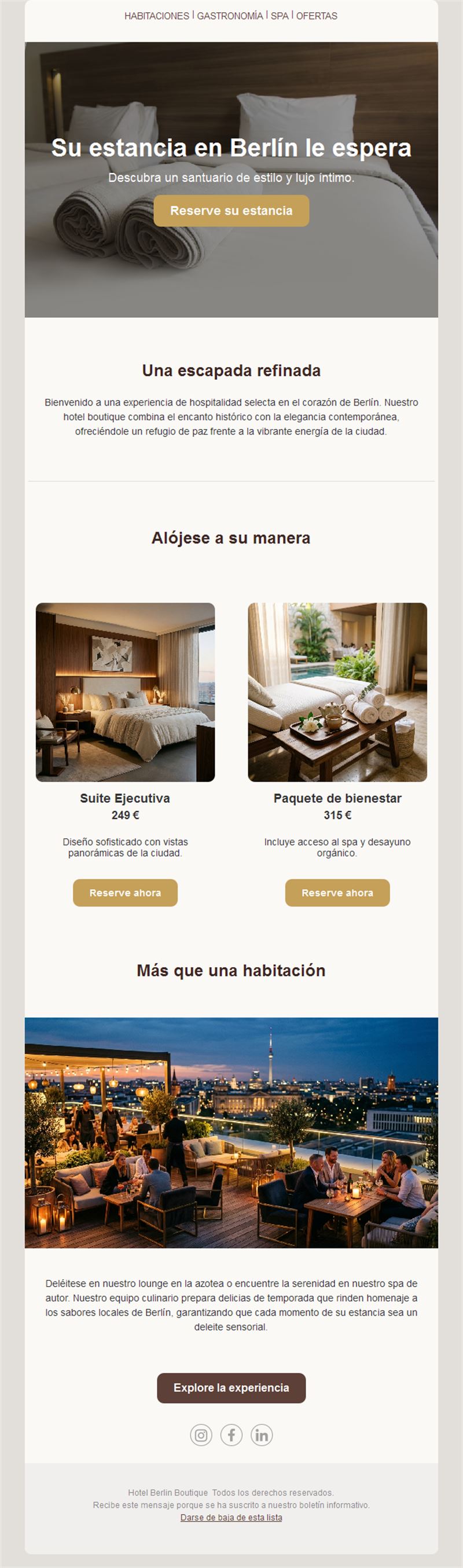 Email de hotel boutique urbano