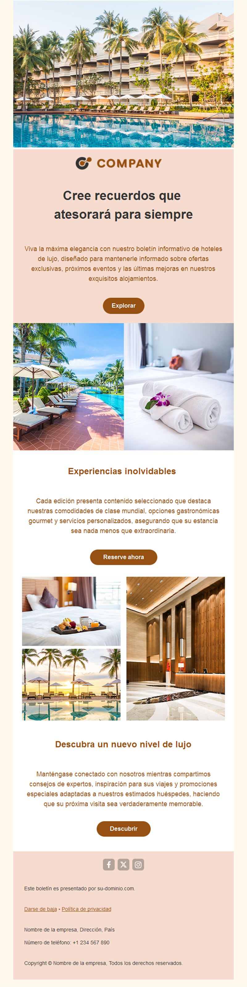 Newsletter de hotel resort tropical