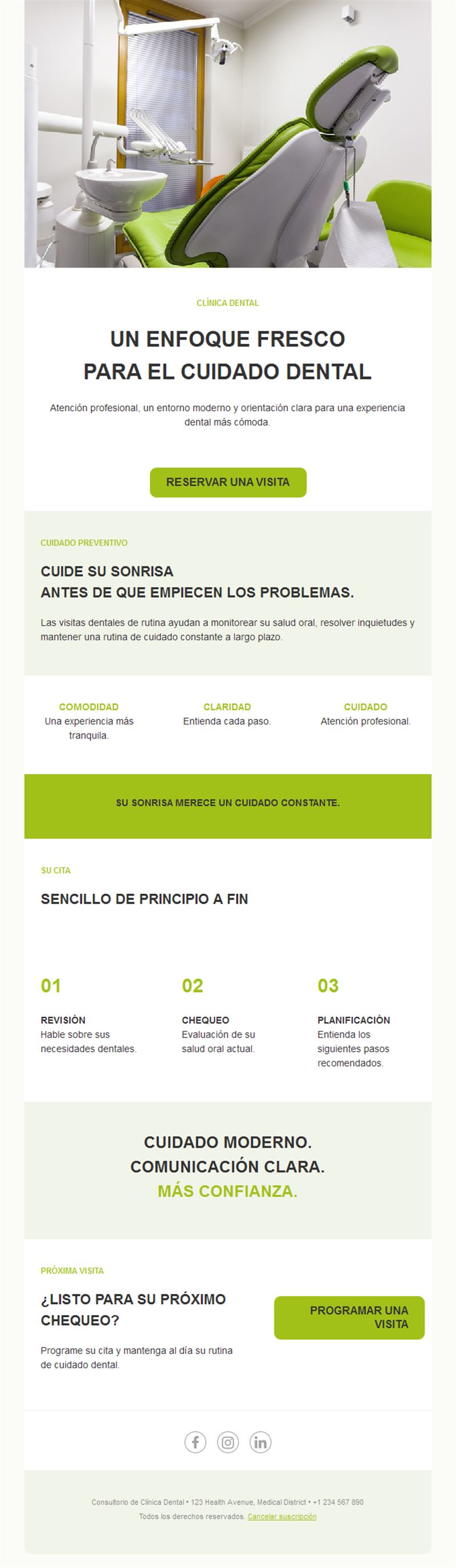 Email verde lima de clínica dental