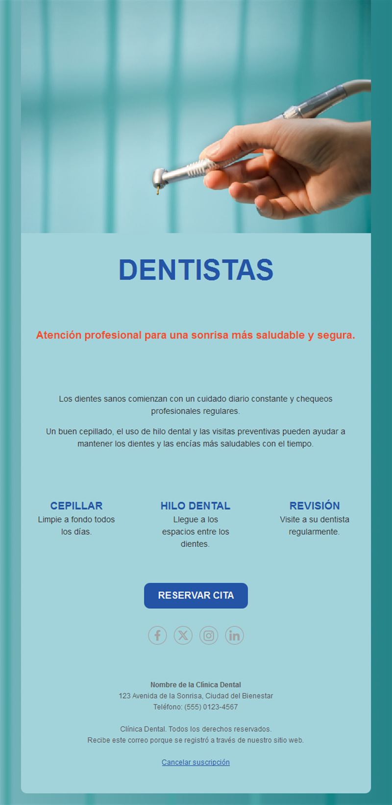 Email turquesa de revisión dental