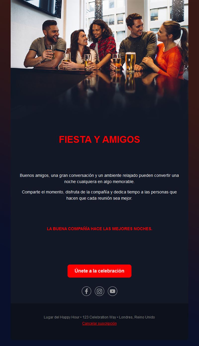 Plantilla de email de noche de bar con amigos