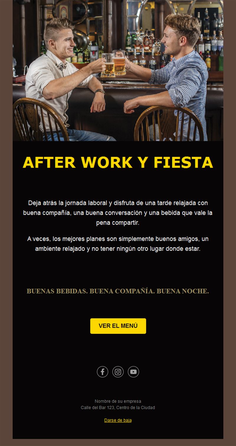 Invitación por email a un afterwork con bebidas